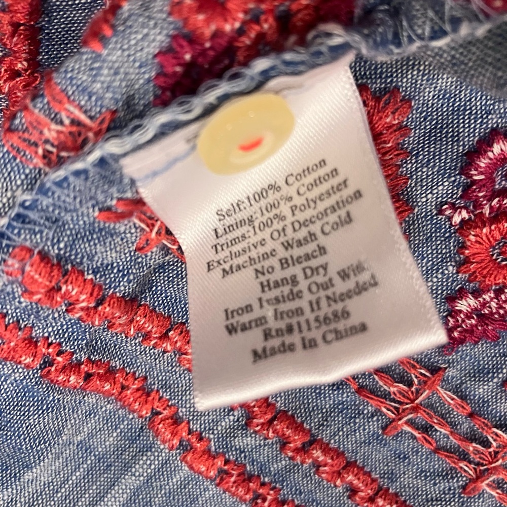 Johnny Was Cotton Chambray Button Down Embroidered Dress Size Small - Picture 7 of 9